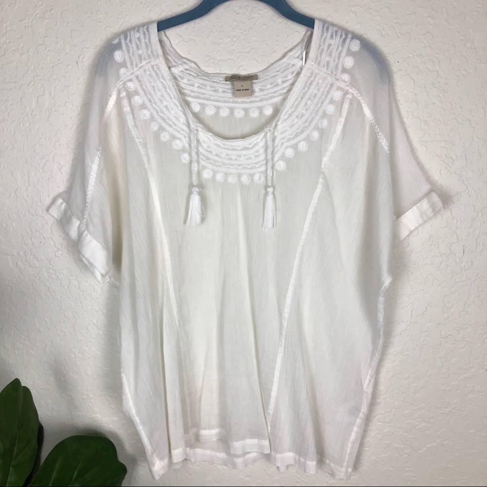EUC Lucky Brand Ivory Boho/Peasant Top w/Crochet